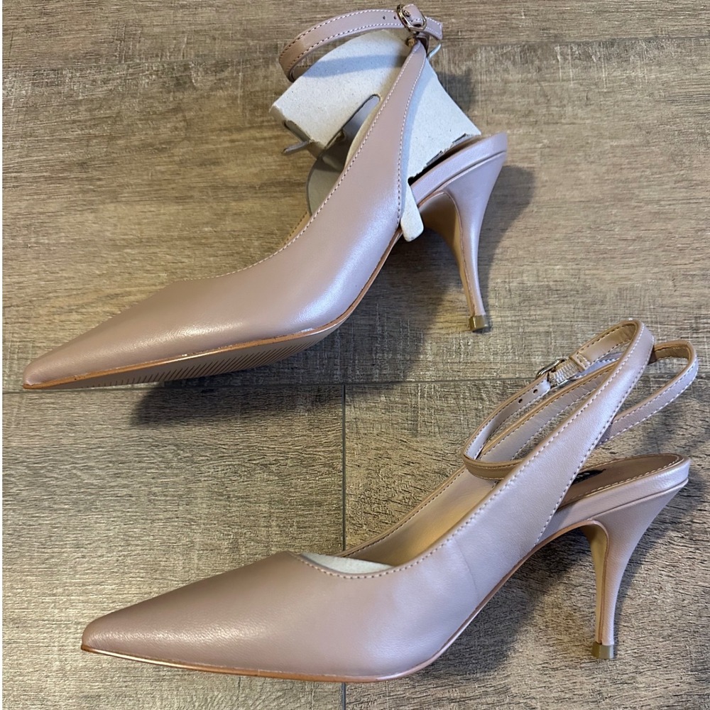 Nine West Slingback Heels Pointed Toe Ankle Strap Pumps Beige Women's Size 5 - Picture 6 of 6